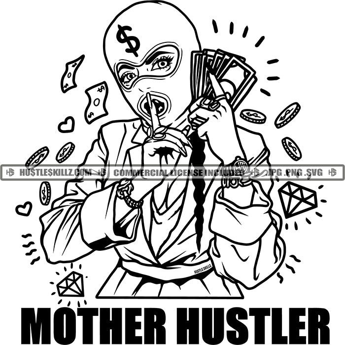 Gangster femme portant un masque de ski pile d'argent tranquille Gangsta  Dope Hustle Skillz Hustling Hustler SVG PNG JPG vecteur coupe Cricut  Silhouette -  Canada