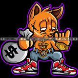 Scarface Gangster Cat Holding Money Bag Cash Hustler Belt Hustling Gold Chain Watch Designs Logo Hustle Skillz SVG PNG JPG Vector Cut Files Silhouette Cricut