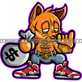 Scarface Gangster Cat Holding Money Bag Cash Hustler Belt Hustling Gold Chain Watch Designs Logo Hustle Skillz SVG PNG JPG Vector Cut Files Silhouette Cricut
