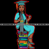 Graduate Graduation Nubian Woman Fit Figure Matching Outfit Books Achievements Doctor Nurse Progress Success Logo Hustle Skillz SVG PNG JPG Vector Cut Files Silhouette Cricut