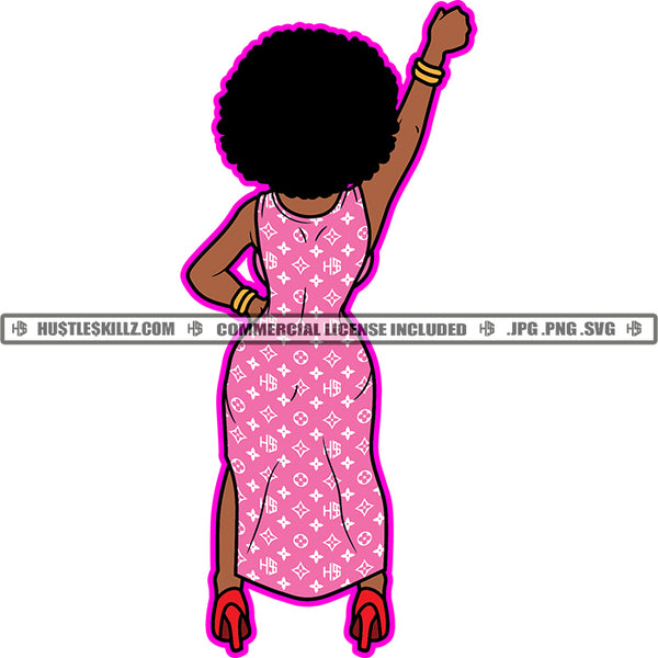 Black Girl Magic African American Lady Woman Fit Figure Matching Outfit Afro Puff Hairstyle Logo Hustle Skillz SVG PNG JPG Vector Cut Files Silhouette Cricut