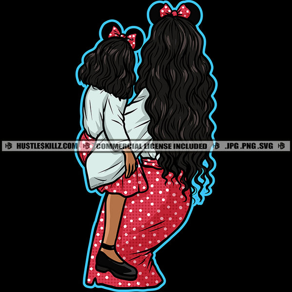 Mom Daughter Girl Hair Bow Long Hair Love Mothers Day Happy Mommy Mum Kids Child Logo Hustle Skillz SVG PNG JPG Vector Cut Files Silhouette Cricut