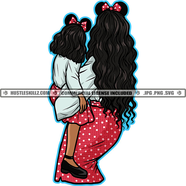 Mom Daughter Girl Hair Bow Long Hair Love Mothers Day Happy Mommy Mum Kids Child Logo Hustle Skillz SVG PNG JPG Vector Cut Files Silhouette Cricut