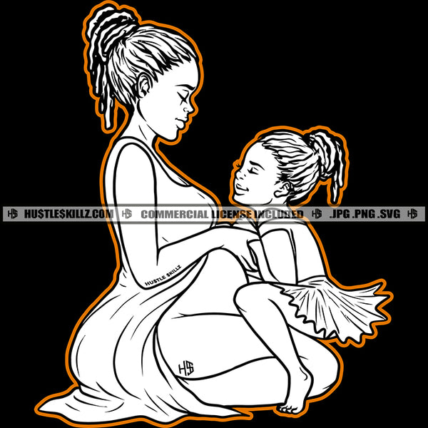 Mom Daughter Black And White Design Love Happy Mothers Day Locs Dreads Hair Melanin Mommy Dress Mum Kids Logo Hustle Skillz SVG PNG JPG Vector Cut Files Silhouette Cricut