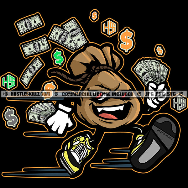 Money bag Running Carrying Cash Grinding Grind Hustler Hustle Skillz SVG PNG JPG Vector Cutting Files Silhouette Cricut
