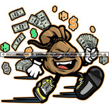 Money bag Running Carrying Cash Grinding Grind Hustler Hustle Skillz SVG PNG JPG Vector Cutting Files Silhouette Cricut
