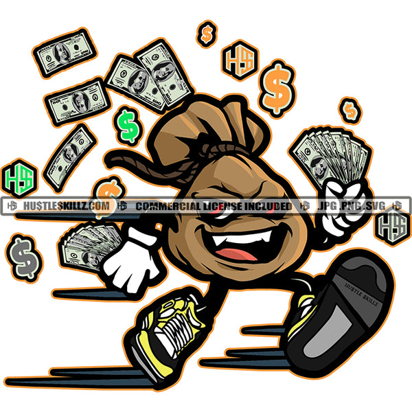 Money bag Running Carrying Cash Grinding Grind Hustler Hustle Skillz SVG PNG JPG Vector Cutting Files Silhouette Cricut