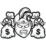 Heart Holding Money Bags Cash Dollar Sign Hustler Hustling Grinding Grind Work Hard Growling Logo Hustle Skillz SVG PNG JPG Vector Cut Files Silhouette Cricut