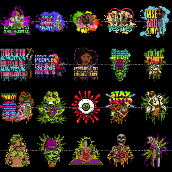 Bundle 20 Designs Grind Hustle Skillz Cannabis Weed Marijuana Dope Hustler Hustling Designs For Products SVG PNG JPG Cut Cutting