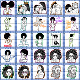 Bundle 25 Black and White Designs Melanin Woman Dreadlocks Afro Puff Couple Fairy Hustler Girl Hustle Skillz Designs For Commercial Use SVG PNG JPG Cut Cutting
