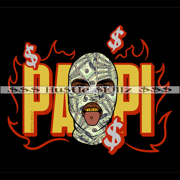 Papi Gangster Man Wearing Ski Mask Money Cash Hustle Skillz Dope Hustler Hustling Designs For Products SVG PNG JPG EPS Cut Cutting