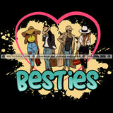 Besties Friends Sisters Four Black Women Hats Traveling Shopping Hustling Grind Hustler Logo Hustle Skillz SVG PNG JPG Vector Cut Files Silhouette Cricut