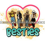 Besties Friends Sisters Four Black Women Hats Traveling Shopping Hustling Grind Hustler Logo Hustle Skillz SVG PNG JPG Vector Cut Files Silhouette Cricut