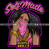 Self Made Ghetto Woman Middle Finger Bandana Mask Watch Blue Eyes Nails Gold Chain Watch Graphic Grind Skillz SVG PNG JPG Vector Cutting Cricut Silhouette