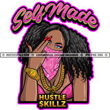 Self Made Ghetto Woman Middle Finger Bandana Mask Watch Blue Eyes Nails Gold Chain Watch Graphic Grind Skillz SVG PNG JPG Vector Cutting Cricut Silhouette