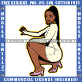 Sexy Melanin Woman Twerking White Dress Grind Hustle Grinding Dope Girl Skillz Hustling Hustler Logo Hustle Skillz SVG PNG JPG Vector Cut Files Silhouette Cricut