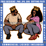 Couple Crown Man and Woman Locs Dreads Sitting in Blue Jeans Shirtless Relationship Logo Hustle Skillz SVG PNG JPG Vector Cut Files Silhouette Cricut