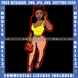 Black Woman Holding Bag Logo Hustle Skillz SVG PNG JPG Vector Cut Files Silhouette Cricut