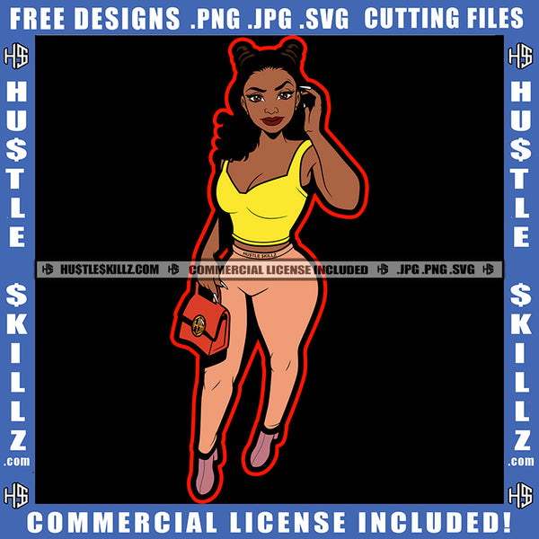 Black Woman Holding Bag Logo Hustle Skillz SVG PNG JPG Vector Cut Files Silhouette Cricut