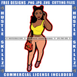 Black Woman Holding Bag Logo Hustle Skillz SVG PNG JPG Vector Cut Files Silhouette Cricut