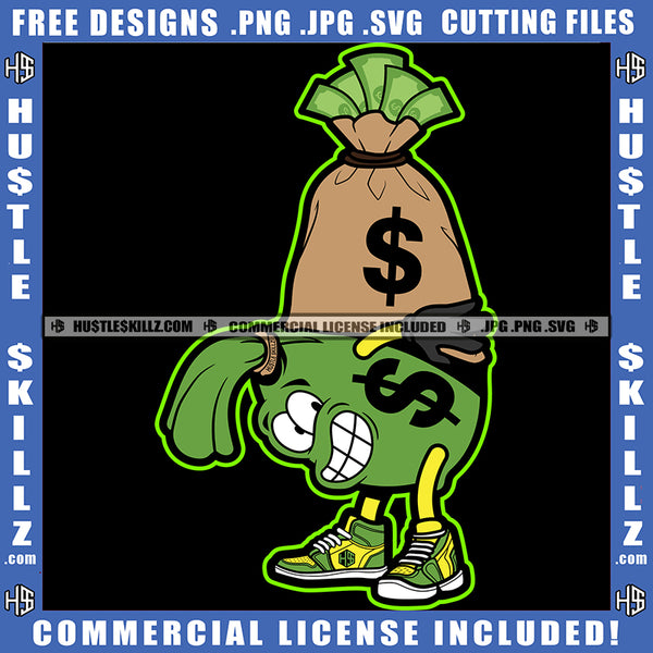 Hustle Money Bag Holding Sacks Cash Money Chain Splash Dollar Grind Hustling Logo Hustle Skillz SVG PNG JPG Vector Cut Files Silhouette Cricut