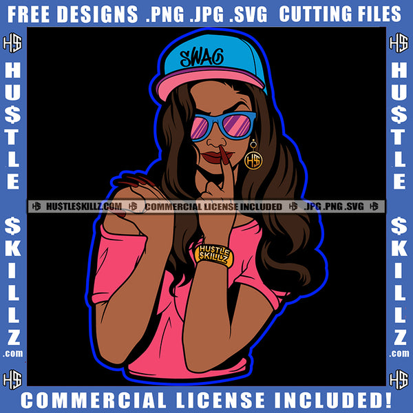 Black Woman Sunglass Cap Hat Braids Sunglasses Chain Female Lady Hustler Grind Hustling Logo Hustle Skillz SVG PNG JPG Vector Cut Files Silhouette Cricut