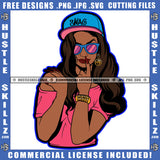 Black Woman Sunglass Cap Hat Braids Sunglasses Chain Female Lady Hustler Grind Hustling Logo Hustle Skillz SVG PNG JPG Vector Cut Files Silhouette Cricut