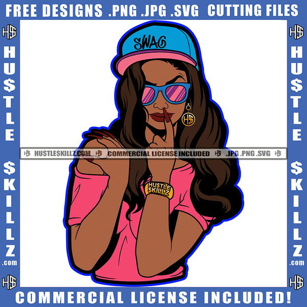 Black Woman Sunglass Cap Hat Braids Sunglasses Chain Female Lady Hustler Grind Hustling Logo Hustle Skillz SVG PNG JPG Vector Cut Files Silhouette Cricut