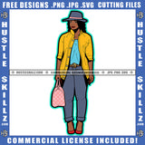 Boss Lady Melanin Woman Pamela Hat Carrying Bags With Money Grinding Bragging Logo Hustle Skillz SVG PNG JPG Vector Cut Files Silhouette Cricut