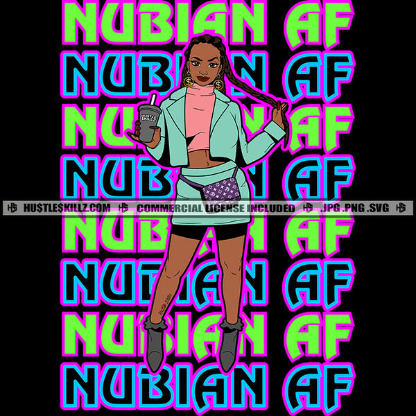 Nubian AF Woman Lola Short Skirt Shorts Long Braid Locs Tumbler Cup Image Graphic Hustler Grind Logo Hustle Skillz SVG PNG JPG Vector Cut Files Silhouette Cricut