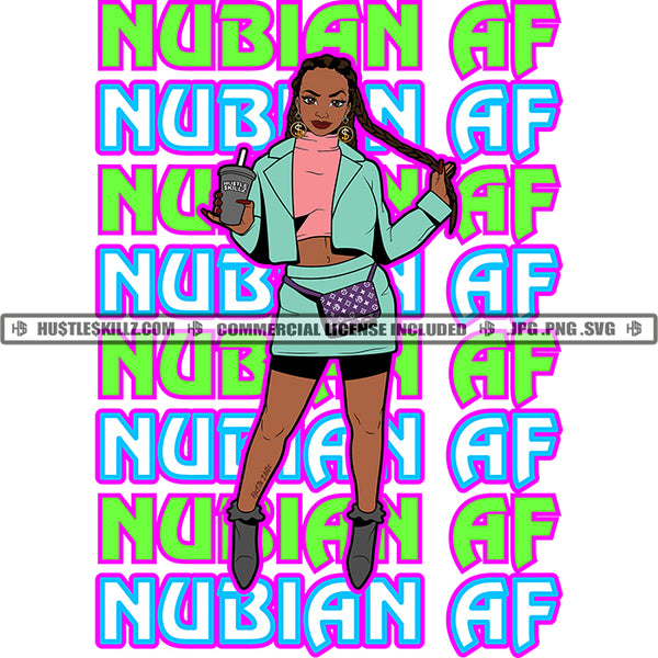 Nubian AF Woman Lola Short Skirt Shorts Long Braid Locs Tumbler Cup Image Graphic Hustler Grind Logo Hustle Skillz SVG PNG JPG Vector Cut Files Silhouette Cricut