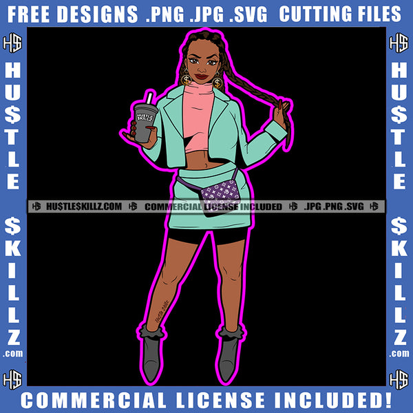 Morning Grind Melanin Woman Coffee Cup Breakfast Business Boss Lady Grinding Logo Hustle Skillz SVG PNG JPG Vector Cut Files Silhouette Cricut