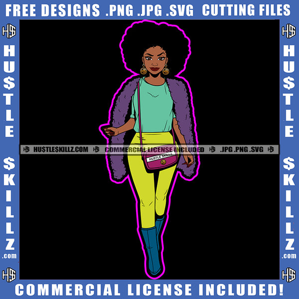 Lady Boss Business Owner Pants Heels Natural Hair Hustler Grind Hustling Logo Hustle Skillz SVG PNG JPG Vector Cut Files Silhouette Cricut