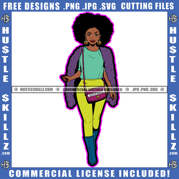 Lady Boss Business Owner Pants Heels Natural Hair Hustler Grind Hustling Logo Hustle Skillz SVG PNG JPG Vector Cut Files Silhouette Cricut