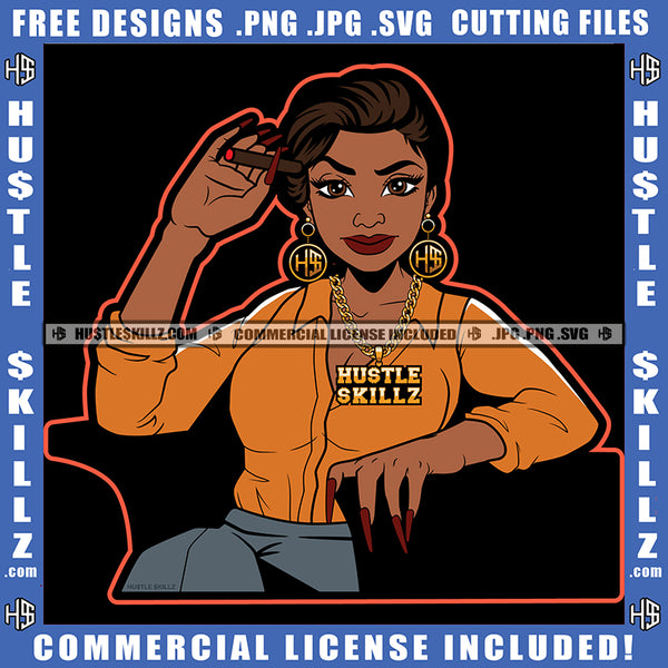 Trap Queen Dope Woman Smoking Cigar Cannabis Blunt Marijuana Weed leaf Logo Hustle Skillz SVG PNG JPG Vector Cut Files Silhouette Cricut