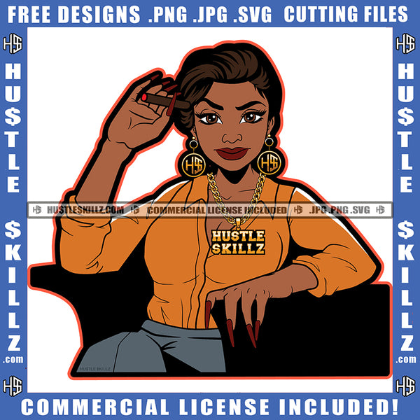 Trap Queen Dope Woman Smoking Cigar Cannabis Blunt Marijuana Weed leaf Logo Hustle Skillz SVG PNG JPG Vector Cut Files Silhouette Cricut