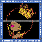 Black Woman Queen Jeweled Crown Head Lifted Hoops Sparkle Icon Grind Logo Hustle Skillz SVG PNG JPG Vector Cut Files Silhouette Cricut