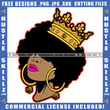 Black Woman Queen Jeweled Crown Head Lifted Hoops Sparkle Icon Grind Logo Hustle Skillz SVG PNG JPG Vector Cut Files Silhouette Cricut