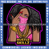 Gangster Woman Melanin Gangsta Ghetto Street Girl Bandana, Facemask Afro Puff Gun Hand Sign  Logo Hustle Skillz SVG PNG JPG Vector Cut Files Silhouette Cricut