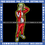 Man With Winter Dress Grind Hustler Hustling Street Ghetto Gold Chain Holding Money Dollar Bills Logo Hustle Skillz SVG PNG JPG Vector Cut Files Silhouette Cricut