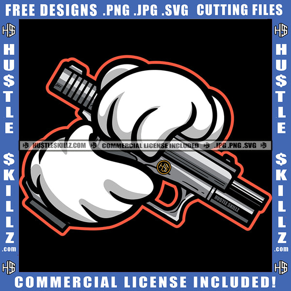 Mickey Hands with Gun Decal Holding Money Gun Bills Logo Hustle Skillz SVG PNG JPG Vector Cut Files Silhouette Cricut