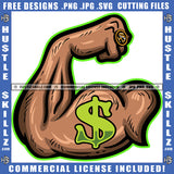 Bicep Arm Man Dollar Flexing Bodybuilder Athlete Vector Logo Hustle Skillz SVG PNG JPG Vector Cut Files Silhouette Cricut