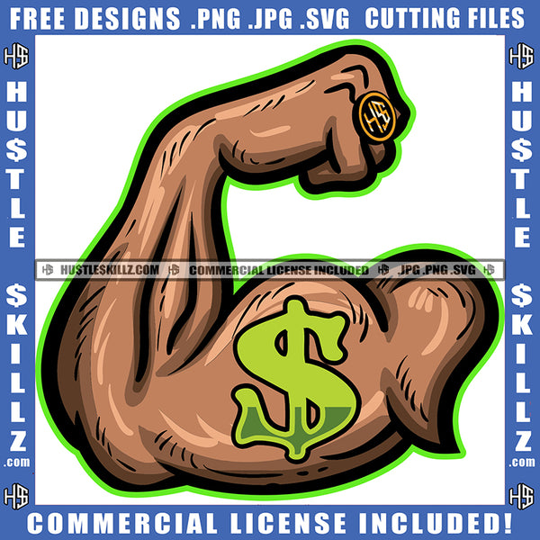 Bicep Arm Man Dollar Flexing Bodybuilder Athlete Vector Logo Hustle Skillz SVG PNG JPG Vector Cut Files Silhouette Cricut