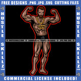 Afro Man Fit Training Exercise Strong Muscle Shirtless Short Hairstyle Logo Hustle Skillz SVG PNG JPG Vector Cut Files Silhouette Cricut