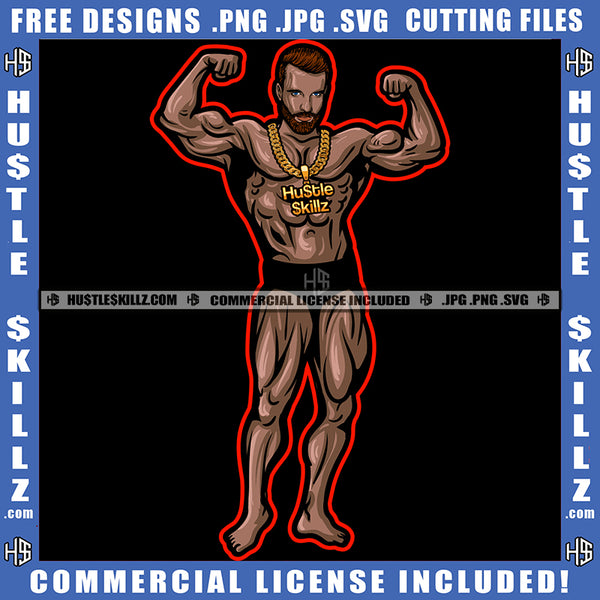 Afro Man Fit Training Exercise Strong Muscle Shirtless Short Hairstyle Logo Hustle Skillz SVG PNG JPG Vector Cut Files Silhouette Cricut