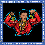 Businessman Classy Suit Gold Chain Flexing Muscles Strong Exercise Strong Muscle Dollar Hustler Hustling Logo Hustle Skillz SVG PNG JPG Vector Cut Files Silhouette Cricut