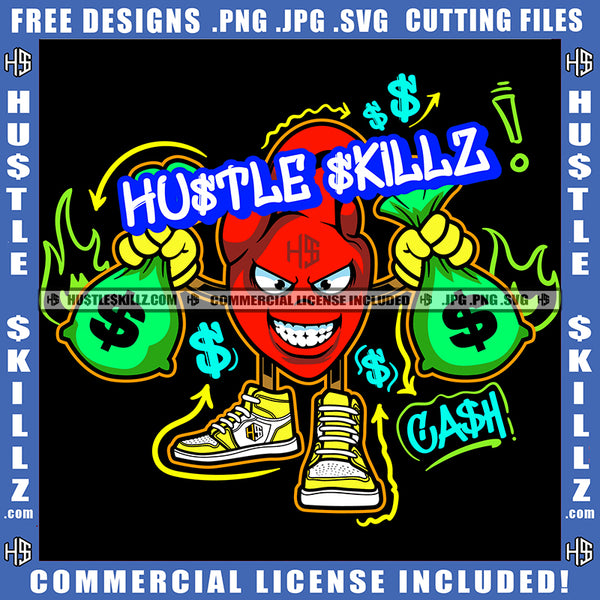 Money Bag Carrying Cash Bags Dripping Dinero Dollar Grinding Hustler Logo Hustle Skillz SVG PNG JPG Vector Cut Files Silhouette Cricut