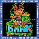 Bank Gangster Cat Money Bags Coins Investor Cash Stocks Grind Hustle Skills Dollar Hustler Logo Hustle Skillz SVG PNG JPG Vector Cut Files Silhouette Cricut