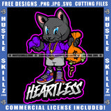 Gangster Scarface Heartless Cat Holding Heart Melting Money Bag Coins Grind Logo Hustle Skillz SVG PNG JPG Vector Cut Files Silhouette Cricut