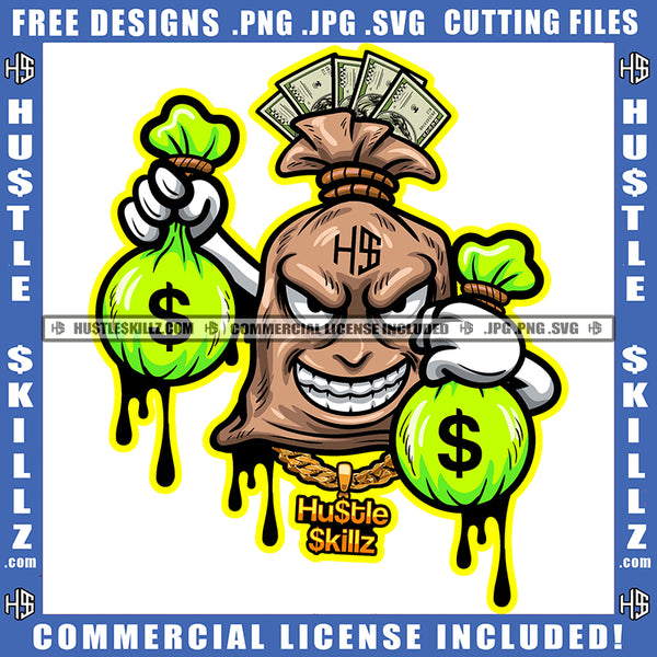 Money Bag Carrying Cash Bags Dripping Dinero Dollar Grinding Hustler Logo Hustle Skillz SVG PNG JPG Vector Cut Files Silhouette Cricut